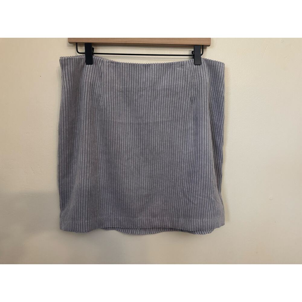 NWT Lulus High Class Corduroy Mini Skirt Gray XL Ribbed A-Line - Picture 1 of 8